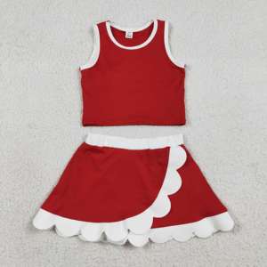Ropa Personalizada para Equipos Universitarios, Camiseta Informal de Color Sólido para Niñas, Chaleco, Falda con Borde Festoneado, Pantalones Cortos, Ropa Infantil - Product Image 5