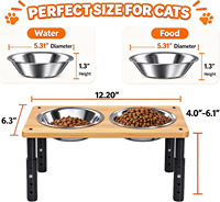 Bols surélevés pour chats en bois à hauteur réglable avec logo personnalisé, avec bols en acier inoxydable pour chats et petits chiens