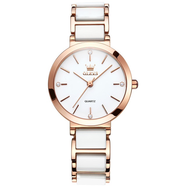 OLEVS 5877 Quartz Watch Fashion Casual Design Waterproof Shock Resistant Creative Ceramic Brand Wristwatch Top Gift Lover