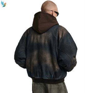 Chaqueta Bomber Vaquera de Hombre con Cremallera, Estilo Vintage, Lavado Desgastado, con Múltiples Botones y Mangas con Correa, Talla Grande - Product Image 2