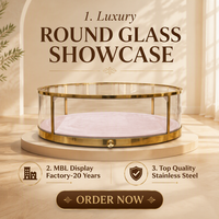 Vitrine de présentation de bijoux de comptoir OEM en verre rond avec cadre doré LED pour montres, bagues et colliers – Idéale pour les boutiques