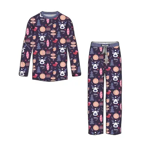 Pyjamas de famille de Noël ensemble de salon deux pièces personnalisé coton bio vêtements de nuit assortis maman et moi pyjamas pijama pour femmes