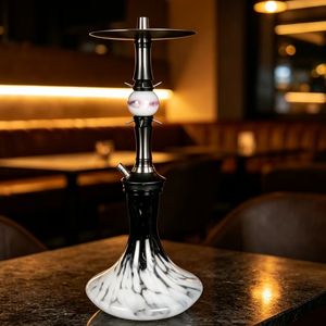 Set de Cachimba de Arte Metálico Árabe con Base de Vidrio con Textura de Mármol y Boquilla a Juego - Product Image 4