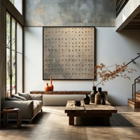 Tableau mural sur toile peint à la main, texture 3D en relief, art minimaliste Wabi Sabi, peinture à l'huile faite à la main avec cadre, décoration intérieure
