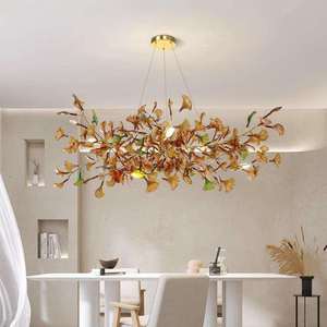 Lustre en résine dorée à longues branches avec lumières LED, hauteur réglable pour salon, ampoule dimmable E27 - Product Image 4