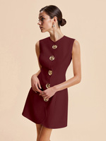 Robe mini boutonnée sans manches à col rond, taille haute, imprimé numérique, style vintage, nouvelle collection été 2026 pour femme - Meilleure vente en gros