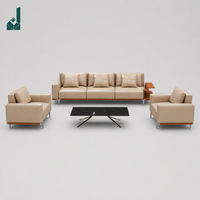 Ensemble de canapés de bureau exécutif moderne, de luxe léger, écologique et durable, en cuir véritable beige, canapé sectionnel avec éponge haute densité pour