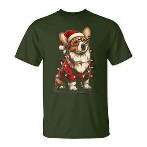 T-shirt pour chien avec motif de Corgi de Noël mignon avec lunettes et bonnet de Père Noël - Product Image 2