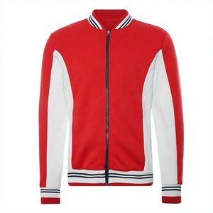 Blouson universitaire homme rouge et blanc avec fermeture éclair, col montant, vêtement d'extérieur décontracté, doublure en fausse fourrure, coupe-vent, écologique, à capuche - Product Image 3