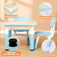 Ensemble de table stable pour enfants en plastique bleu avec 4 chaises, ensemble de bureau d'étude pour enfants, ensemble de table et de chaises d'activités pour la salle de classe, la garderie, la maison