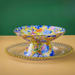 Jingdezhen Palace émail or rose jante haut <span class=keywords><strong>pied</strong></span> en céramique fruits secs thé Dessert plateau gâteau fruits assiettes <span class=keywords><strong>pour</strong></span> la décoration intérieure - Product Image 2