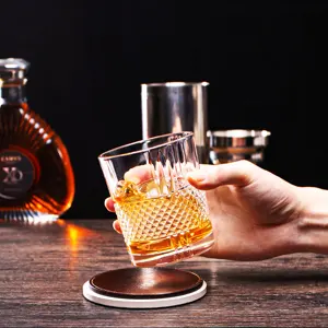 Toptan kabul özelleştirme logosu 320 ML yuvarlak eski moda elmas viski bardağı viski bardağı