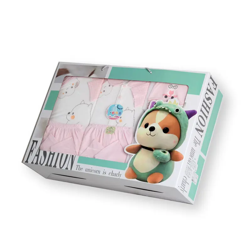 Kemasan Kotak Hadiah Kardus Kaku Kustom untuk Baju Katun Bayi Kotak Karton Lipat Keras untuk Set Baju Bayi Baru Lahir