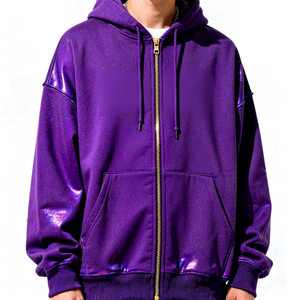 Sudadera con Capucha Gris para Hombre, Cierre de Cremallera, Corte Regular, Color Sólido, Informal, para Otoño, Ecológica, Transpirable, Antiarrugas, 100% Algodón - Product Image 6