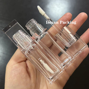 ISMAN - Tubo de Brillo Labial Cuadrado Transparente de 10 ml, Envase Vacío para Brillo Labial, Transparente como el Cristal, con Varita Aplicadora, Logotipo Personalizado - Product Image 3