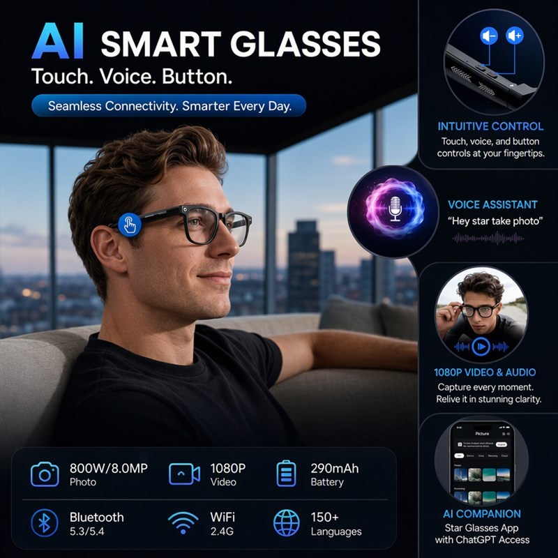Ai Smart Glasses Camera hd 4k 1080p Video Recording Built-in ChatGPT Smart Ai Glasses with Ai Assistant and Translator · image 5