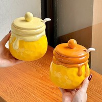 Pot à miel en céramique créatif et mignon avec décoration sous glaçure, récipient de stockage alimentaire pour cuisine, décoration d'intérieur, thé, sucre, café