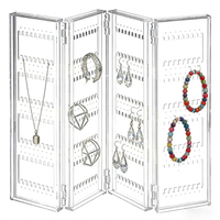 Support de présentation de bijoux en acrylique écologique à 4 panneaux transparents pliables pour boucles d'oreilles et colliers, organisateur poreux suspendu