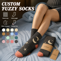 Chaussettes douillettes d'hiver en coton élastique pour la maison, chaussettes d'intérieur tendance et moelleuses pour femmes, chaussettes chaudes personnalisées avec logo