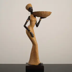 रचनात्मक रेट्रो बुनाई पैटर्न अफ्रीकी कला लेडी लिविंग रूम गृह सजावट प्रवेश द्वार वाइन कैबिनेट आभूषण राल शिल्प