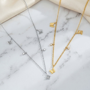 Collana Minimalista in Acciaio Inossidabile Placcato con <span class=keywords><strong>Farfalla</strong></span>, Collana Girocollo da Donna con Ciondolo a <span class=keywords><strong>Farfalla</strong></span> Diamantata, Gioielli Inossidabili - Product Image 2