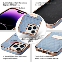 Étui de protection Puloka de luxe en cuir électroplaqué pour femme avec porte-cartes et dragonne pour iPhone 14/13/12 Pro