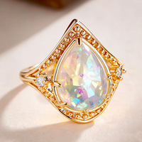 Kadınlar için Gözyaşı Opal Yüzük, 19mm, Şampanya Altın Kaplama Pirinç Çatal Set Vintage, Şampanya Altın