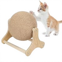 Balle à gratter rotative en sisal pour chat, rouleau à gratter en sisal avec support en bois, jouet d'intérieur pour animaux de compagnie