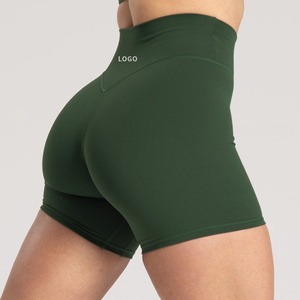 Pantaloncini Yoga Donna a Vita Alta Effetto Nudo Spazzolato Senza Cuciture Frontali Modellanti a V Solleva Glutei Anti-Squat Stile Biker - Product Image 1
