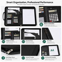 Portafolio Portátil de Cuero A4 Personalizado con Calculadora, Ranuras para Tarjetas, Portapapeles y Logotipo para Ejecutivos, Reuniones de Negocios