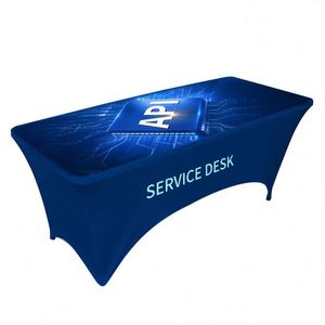 Funda de Mesa Plegable Larga Personalizada de Spandex Resistente con Diseño de Impresión Digital en Azul para Mesas de Eventos, Ferias Comerciales y Stands de Vendedores - Product Image 5