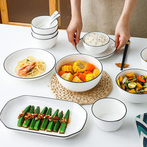 Peralatan makan bermata-hitam putih gaya Nordic untuk restoran porselen mangkuk sendok piring Set alat makan keramik putih - Product Image 2