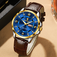 POEDAGAR 855 relojes hombres marrón cuero genuino movimiento de cuarzo nueva llegada impermeable luminoso Casual negocios reloj de pulsera de lujo