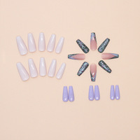 Ongles en forme de cercueil, French manucure violette, paillettes lavande, faux ongles à presser, fabriqués à la machine en ABS, lot de 24 ongles French manucure XL