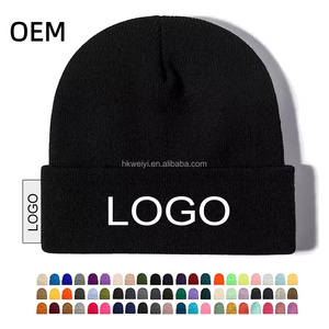 Gorros de Punto Acrílicos de Color Sólido con Logotipo Bordado Personalizado al por Mayor, Gorros Cálidos de Invierno con Servicio OEM - Product Image 1