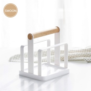 Cutting Board Rack for Kitchen <b>Pan</b> and Pot Lid Organizer Carbon Steel Wood Handle Shelves Cutting Board Holder Drain Rack - Product Image 1