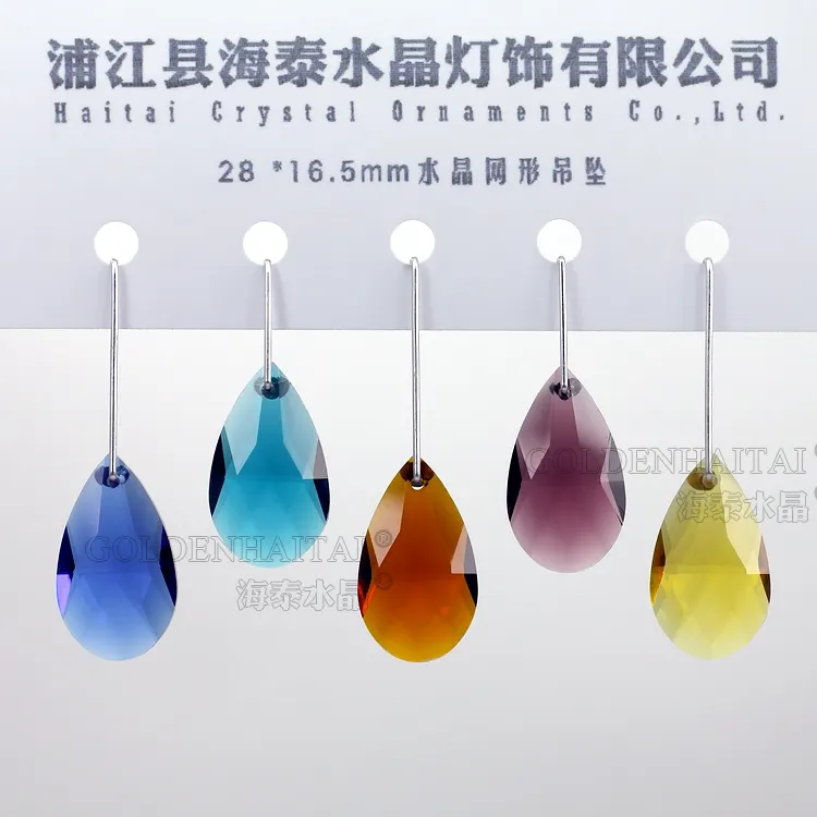 Goldenhaitai 28mm teadrop trang trí mặt dây chuyền pha lê đa màu hạnh nhân lăng kính cho Nguồn cung cấp đồ trang sức