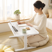Table de lit inclinable portable pour ordinateur portable, bureau portable blanc nacré avec support et butée pour dortoir et petites pièces