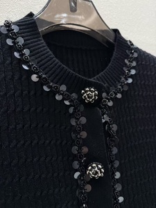 <span class=keywords><strong>Cardigan</strong></span> di alta qualità nuovo <span class=keywords><strong>Cardigan</strong></span> 2025 maglieria autunno inverno donna con paillettes con perline Deco manica lunga Casual in misto <span class=keywords><strong>lana</strong></span> nera - Product Image 3