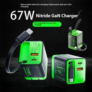 Chargeur GaN <span class=keywords><strong>67W</strong></span> pour téléphones mobiles Compatible avec pour <span class=keywords><strong>Apple</strong></span> et Huawei Tête A + C avec câble rétractable Chargeur GaN multi-ports - Product Image 2