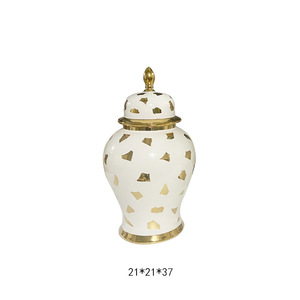 Custom European Style Luxury Home Flower <b>Vase</b> for Hotel, <b>Porcelain</b> Ginger Jars for Wedding,gold and White Flower <b>Vase</b> With Lid - Product Image 4