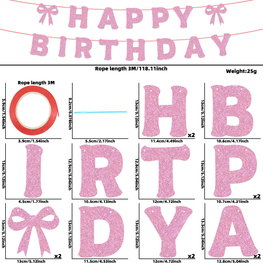 Amscan International Pink Shimmer "Happy Birthday" Banner - 3,66 M Lang & Wiederverwendbar