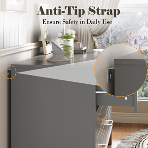 6 <b>Drawer</b> Double Dresser Gray Modern <b>Storage</b> Cabinet Metal Handles Solid Wood Legs Dresser <b>Drawer</b> Organizer <b>for</b> Kids - Product Image 4