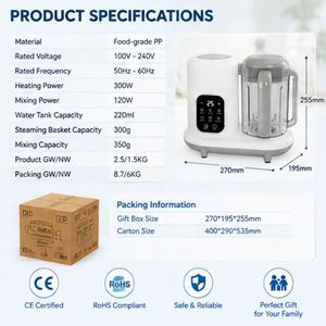 Procesador de Alimentos para Bebés de Vidrio de Alta Calidad y Bajo Ruido, Calentador de Biberones, Vaporizador de Purés para Uso en Casa, Auto y RV - Licuadora Infantil Multifuncional - Product Image 6