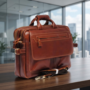 Sacoche pour ordinateur portable BS INTERNATIONAL en cuir véritable, durable, écologique, légère, antichoc, moderne, populaire, décontractée, grande taille - Product Image 1