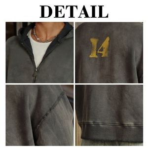 KingSen – Sweat à capuche zippé pour homme, effet délavé et vieilli, avec logo personnalisé, en molleton 100 % coton, coupe oversize, style streetwear – Vente en gros - Product Image 6