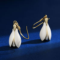 Bijoux tendance, boucles d'oreilles en argent sterling 925 plaqué or, émail, fleur de tulipe, pour femmes