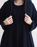 Abaya noire de luxe du Golfe, vêtements arabes islamiques de Dubaï, abaya ouverte noire de luxe avec strass pour l'Aïd Ramadan