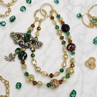 Cadena de Teléfono de Lujo con Dijes de Mariposa Antiguos, Cuentas de Cristal, Esmeralda y Filigrana Dorada, Llavero para Bolso, Joyería Hecha a Mano al por Mayor