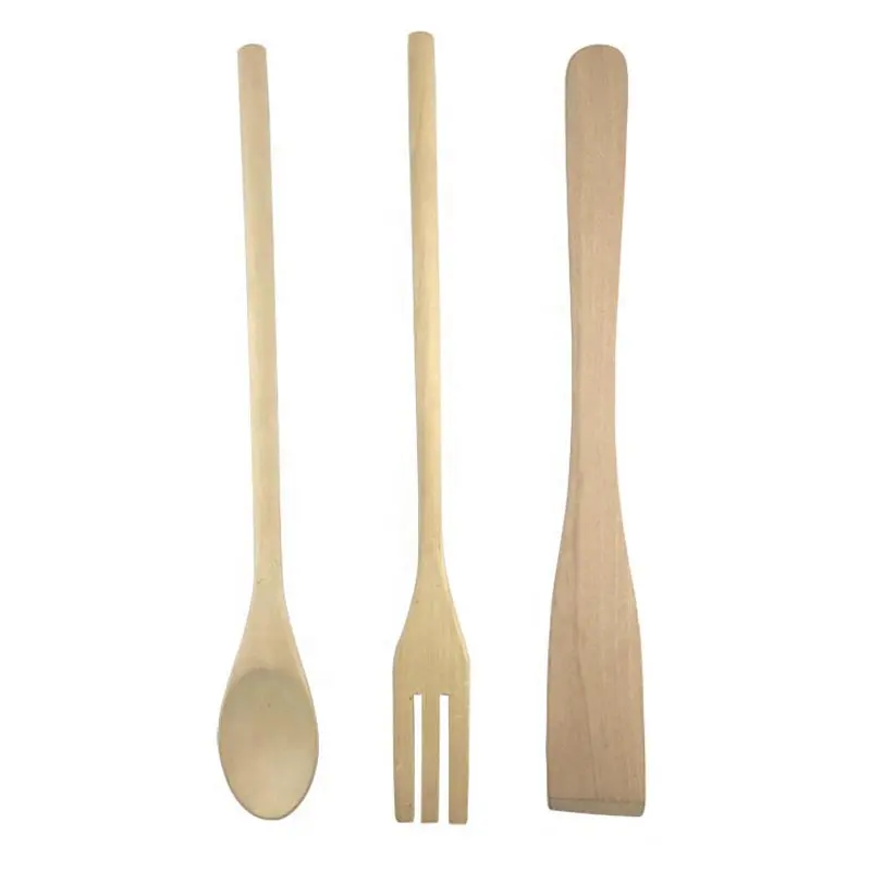 Set di utensili da cucina in legno massello di 3 pezzi 30cm utensili da cucina Gadget cucchiaio forchetta spatola articoli in legno naturale